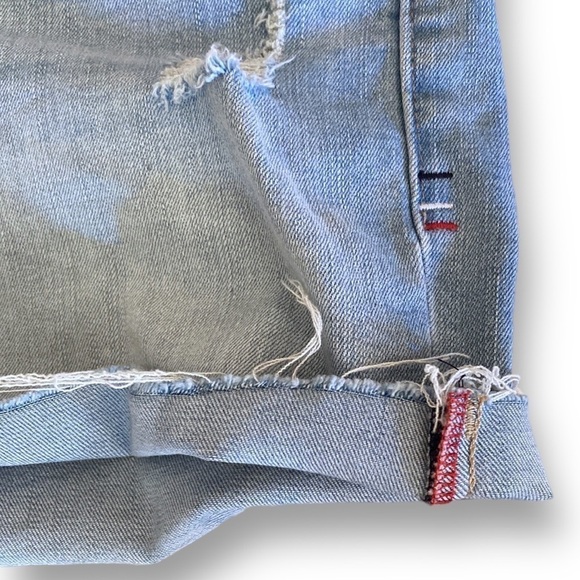 Tommy Jeans Cutoff Denim Shorts Destructed Size 2 Blue/Red Lettering  L… - Picture 8 of 8